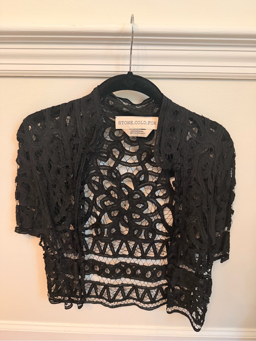 Stone Cold Fox Black Crochet Lace Shrug